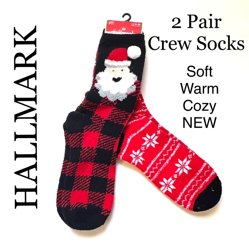2 Pair Crew Socks Fall Winter Home Lounge Christmas Pattern Giftable